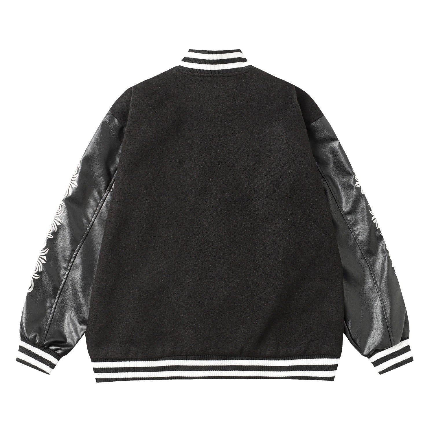 Chrome Hearts Cross Embroidered Leather Sleeve Varsity Jacket - Black Street Style 116
