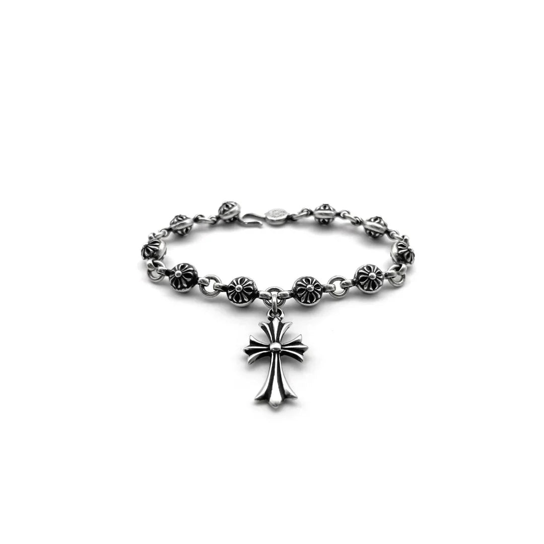 Chrome Hearts Silver Cross Ball Tiny E Bracelet